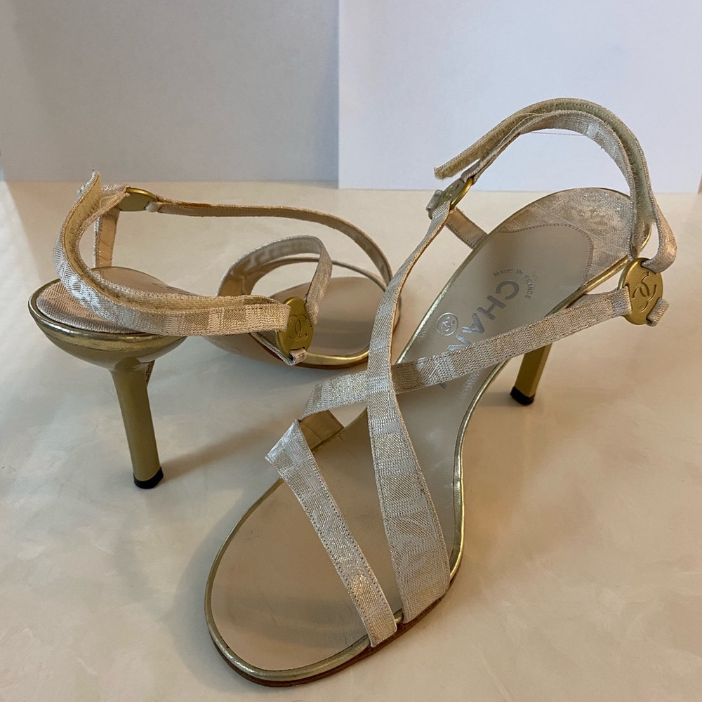 Gold CHANEL sling back heels
